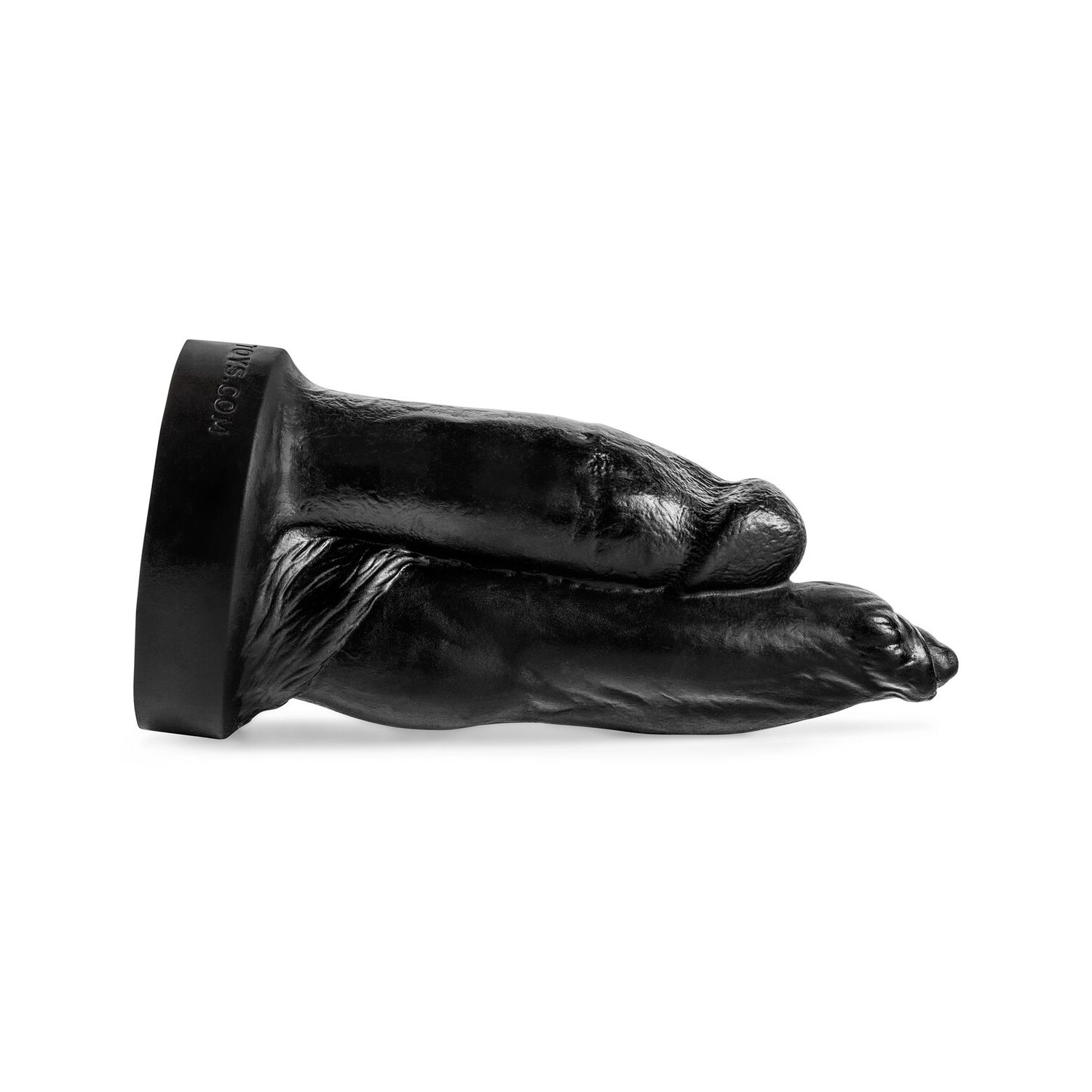 Side view of the Double Dildo in black silicone, showcasing its ultra-wide dual-ended design crafted for intense stretching and dual penetration.