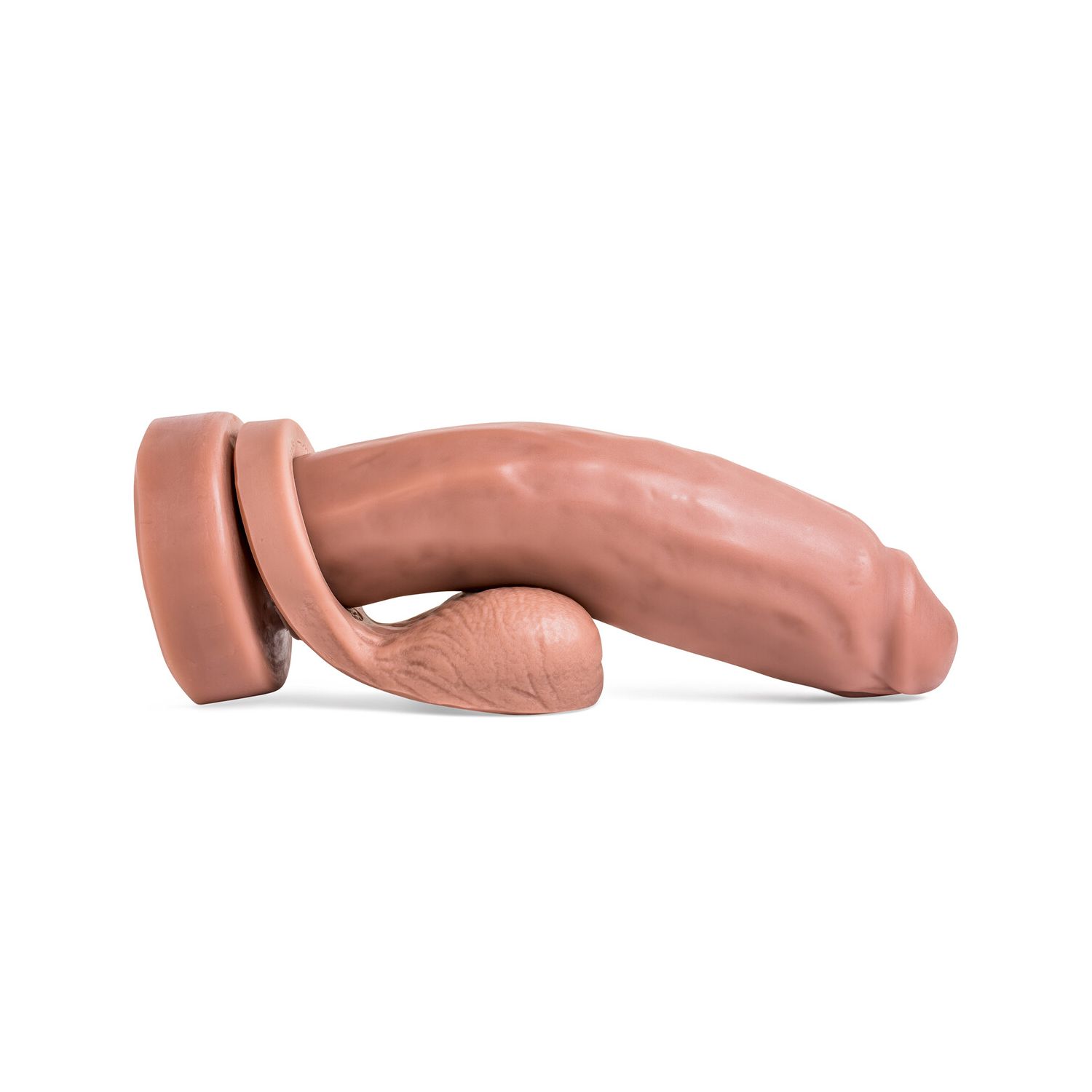 Side profile of Geoff Dildo revealing its smooth shaft and tapered base, designed for secure, extended sessions featured with Remove-o-Balls sold seperately.
