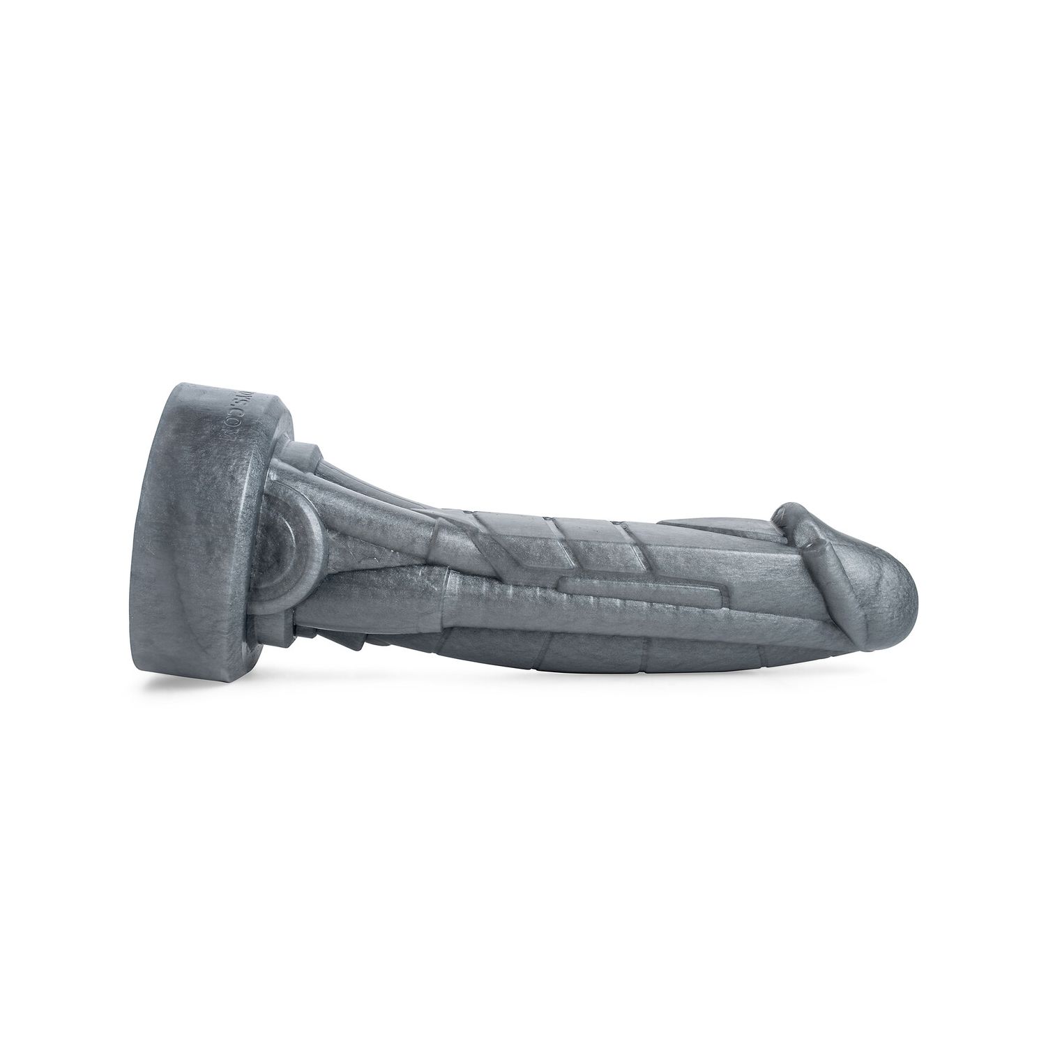 Side profile of the Sex Machine Cybernetic Dildo highlighting coiled shaft design and futuristic detailing for deep stimulation.